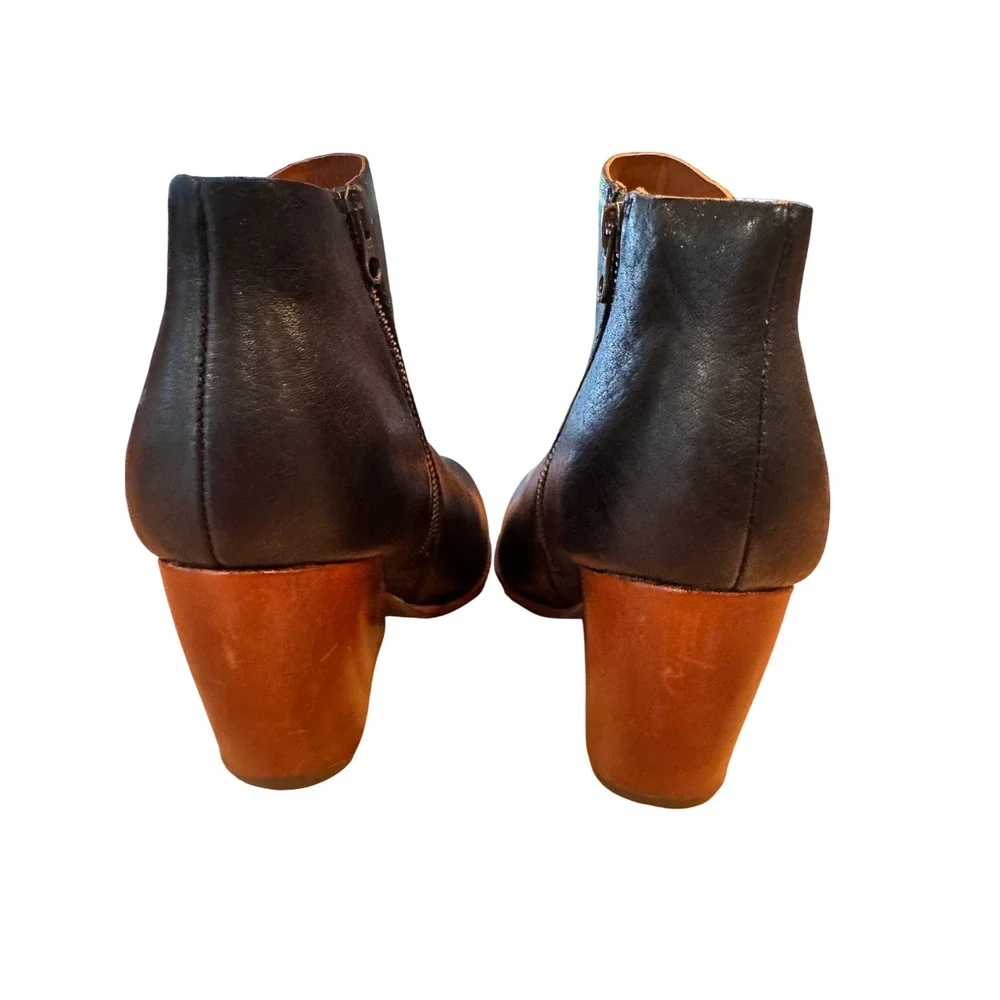 Kork Ease Natalya  Black Leather Wedge Ankle Boots Women 10 42 Side Zip‎ Nayalya